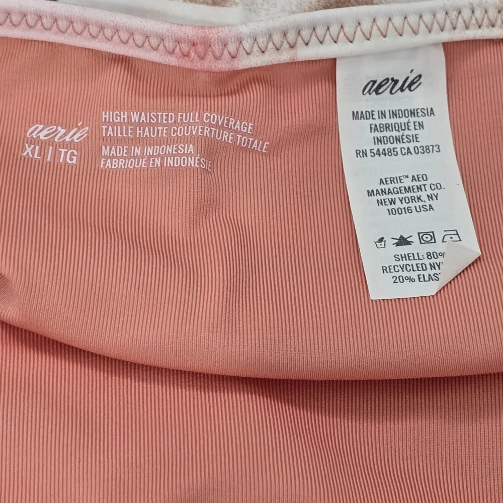 Aerie White Pink Print Ruffle High Waisted Full Coverage Bikini Bottom Size XL